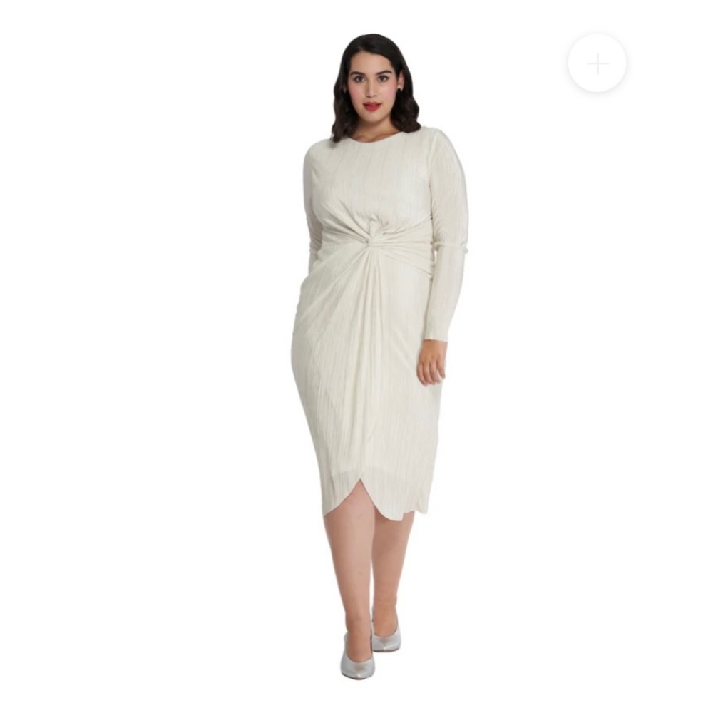 WUKOGALS Beige Pleated MIDI Knot Dress | Modest Long Sleeve Wrap Style | Size S
